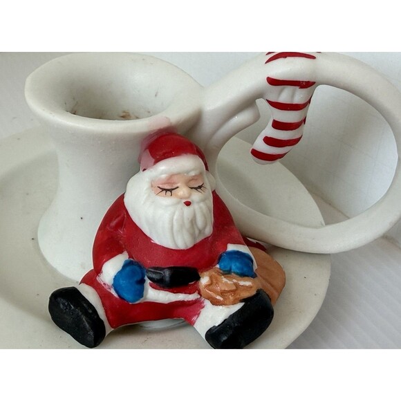 VTG CERAMIC Sleepy Santa Claus Candle Holder Chamberstick Christmas Decor Taiwan - Picture 2 of 8